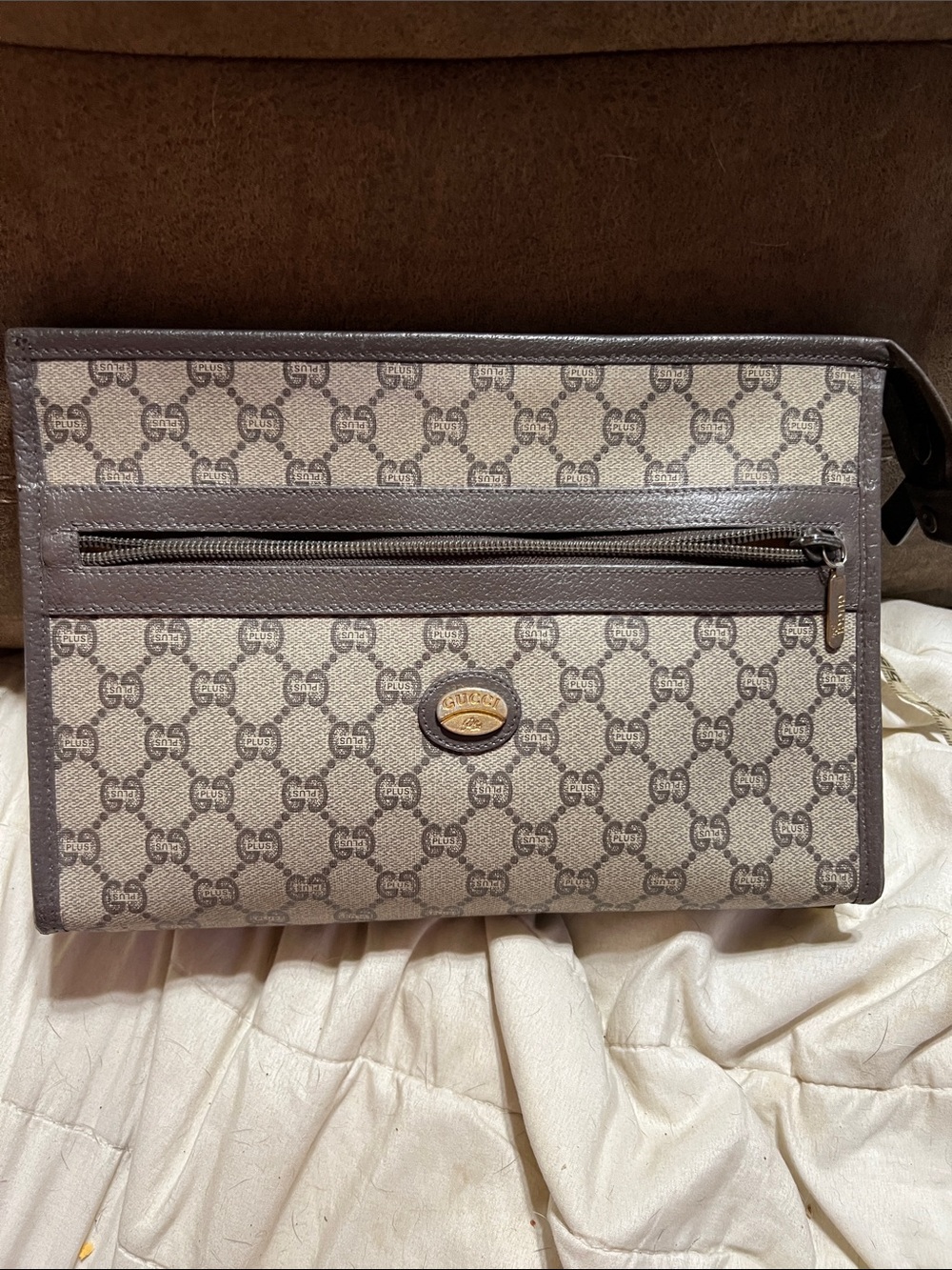 Gucci Plus Brown Monogram Messenger Bag with Leather Trim